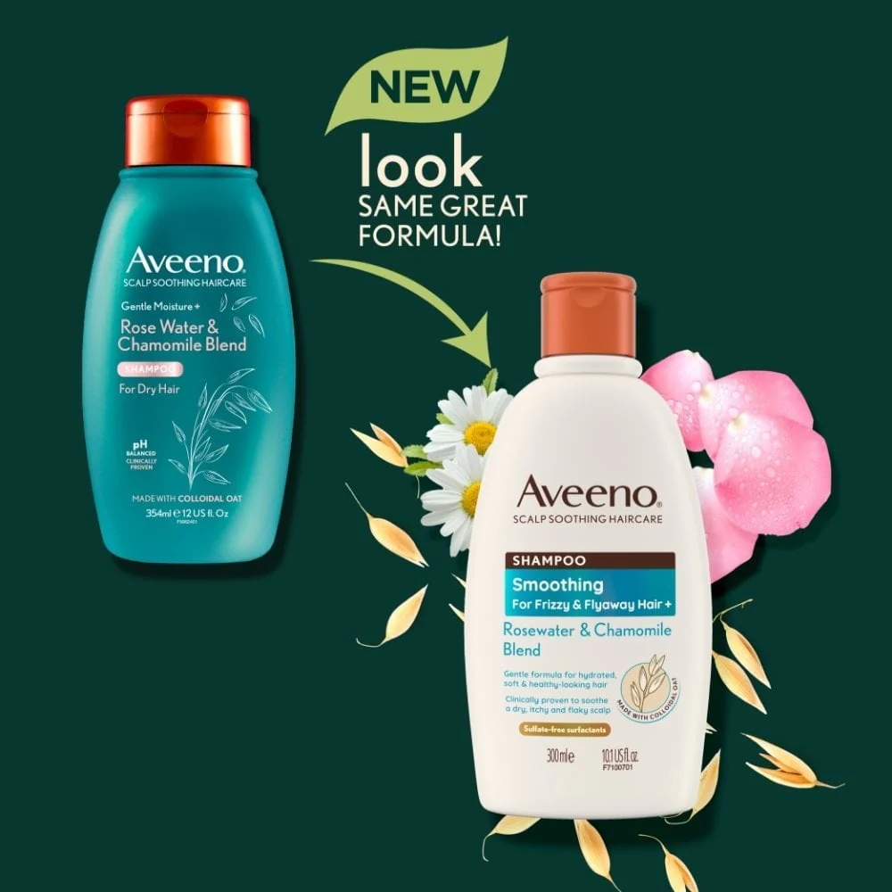 Aveeno Smoothing+ Rose Water & Chamomile Blend Shampoo & Conditioner Twin 2 x 300ml - Image 4