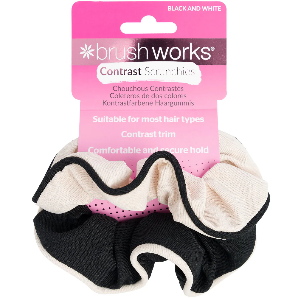 Brushworks Black & White Contrast Scrunchies Pack of 2
