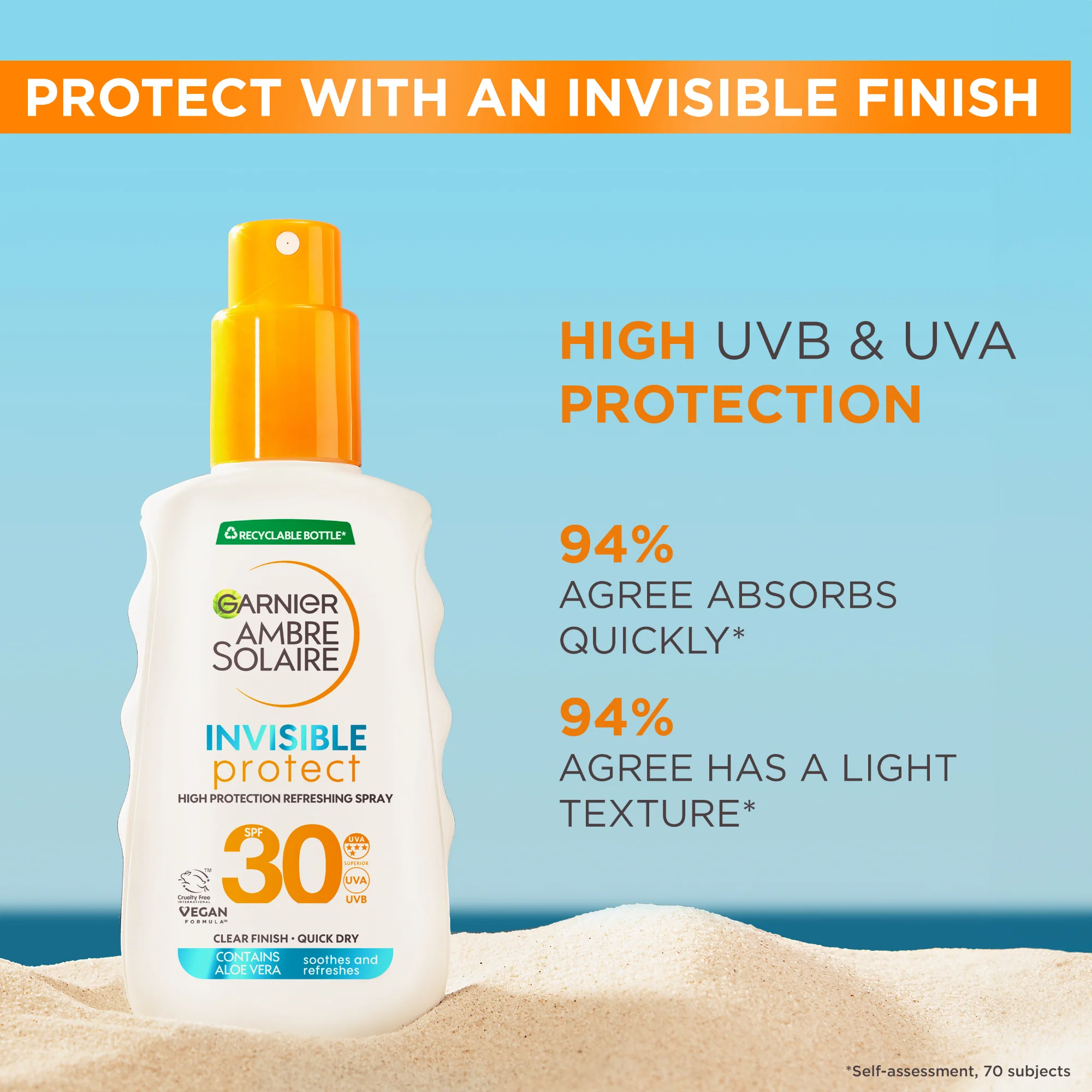 Garnier Ambre Solaire Invisible Protect Sun Cream Spray SPF30 150ml - Image 2