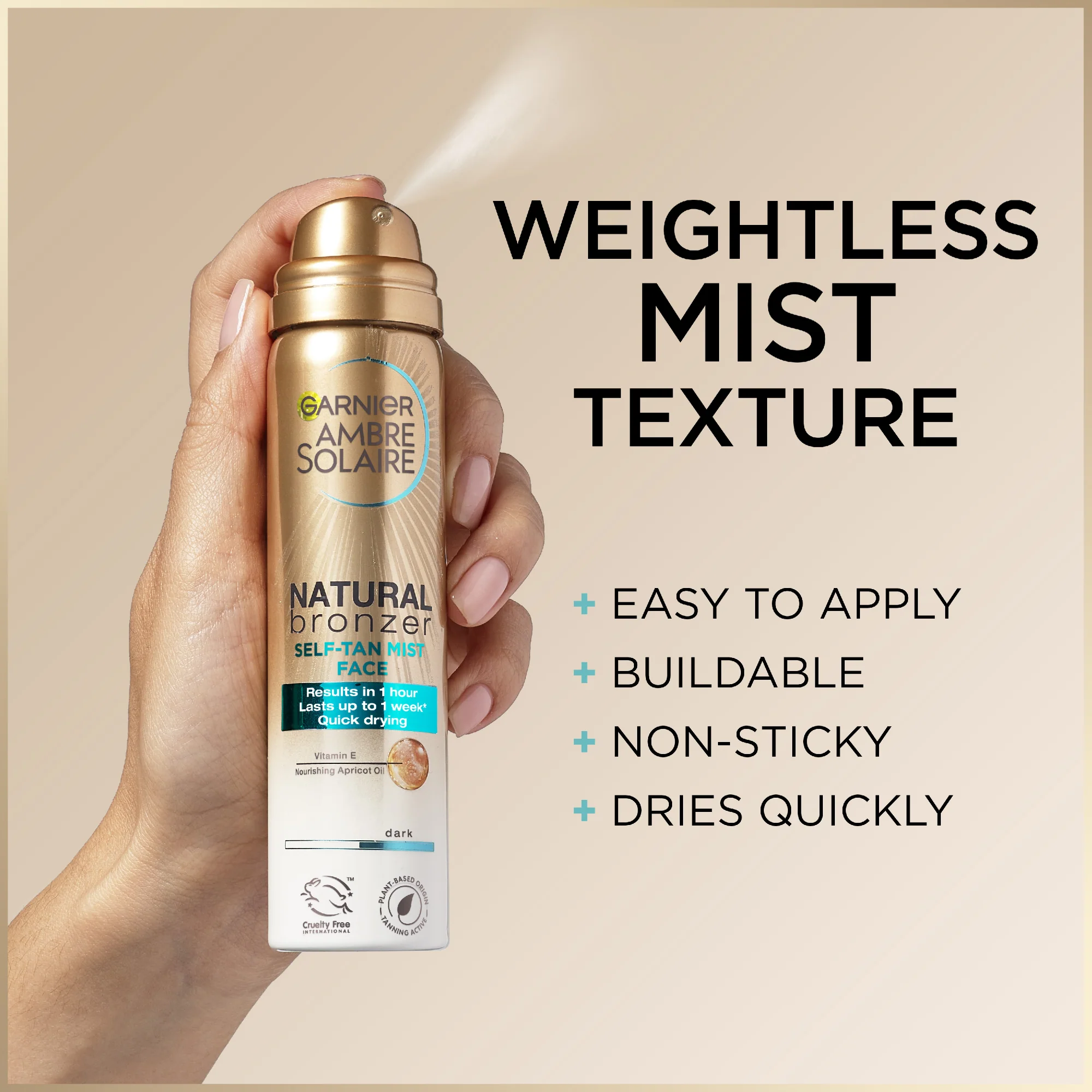 Garnier Ambre Solaire Natural Bronzer Self Tan Body Mist Dark 150ml - Image 2