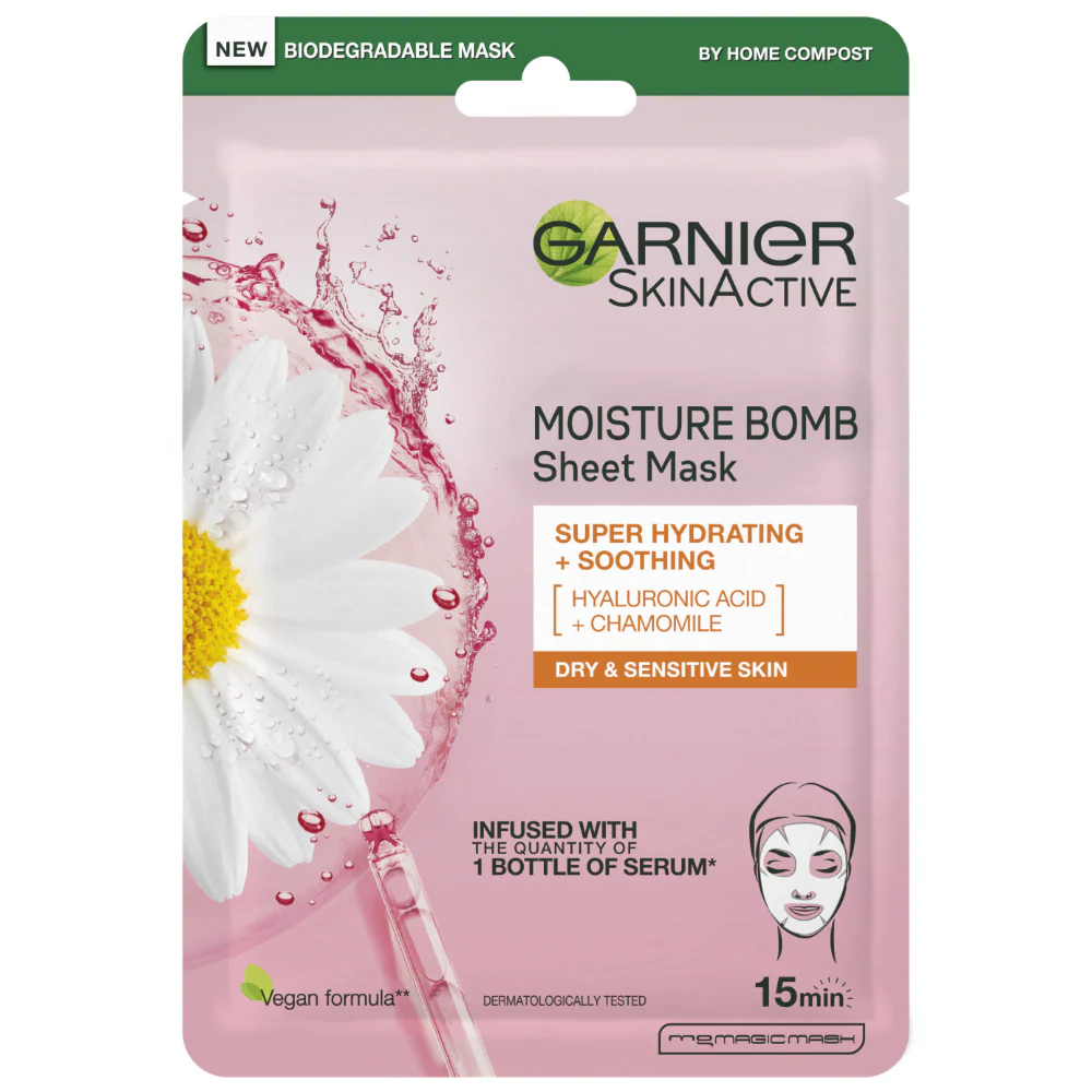Garnier Skin Active Moisture Bomb Chamomile & Hyaluronic Acid Sheet Mask 28g