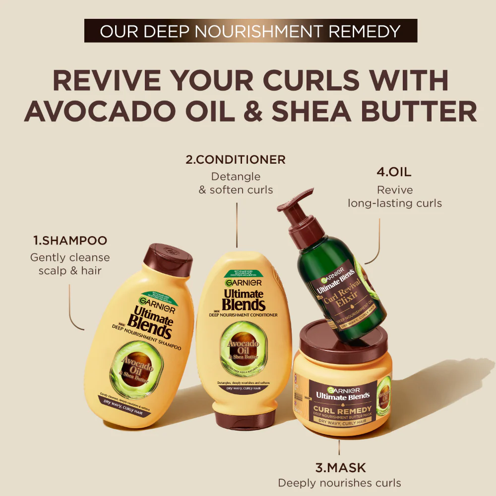 Garnier Ultimate Blends Curl Remedy Avocado Oil & Shea Butter Deep Nourishment Butter Hair Mask 340ml - Image 8