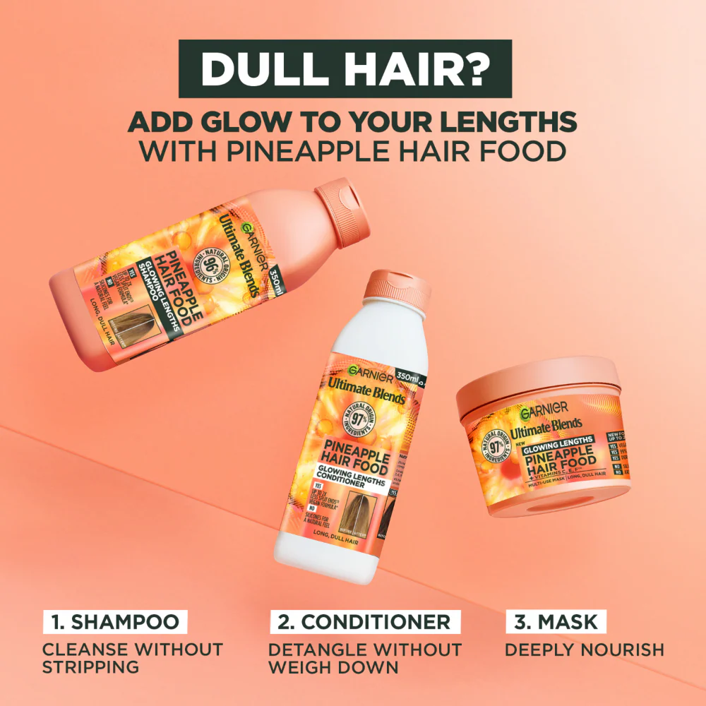Garnier Ultimate Blends Pineapple Hair Food Glowing Lengths Multi-Use Hair Mask 400ml - Image 6