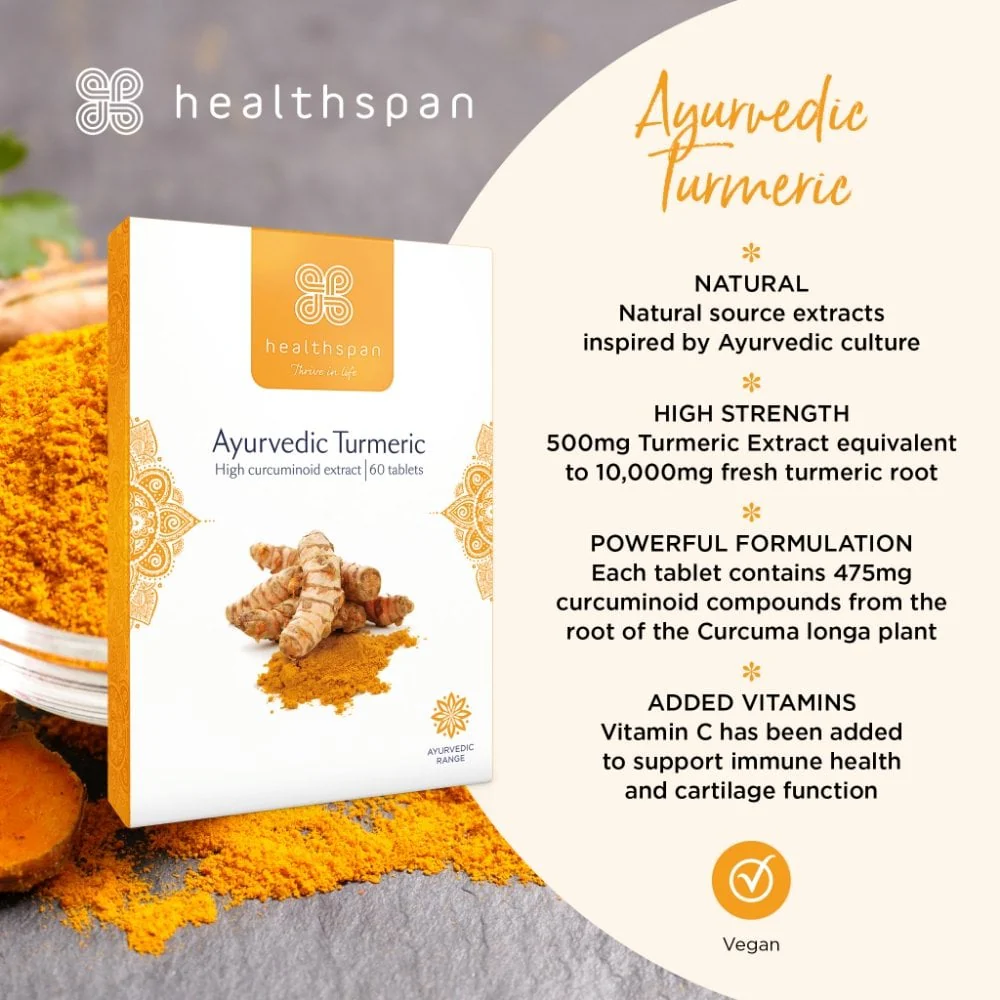 Healthspan Ayurvedic Turmeric 500mg 60 Tablets - Image 2