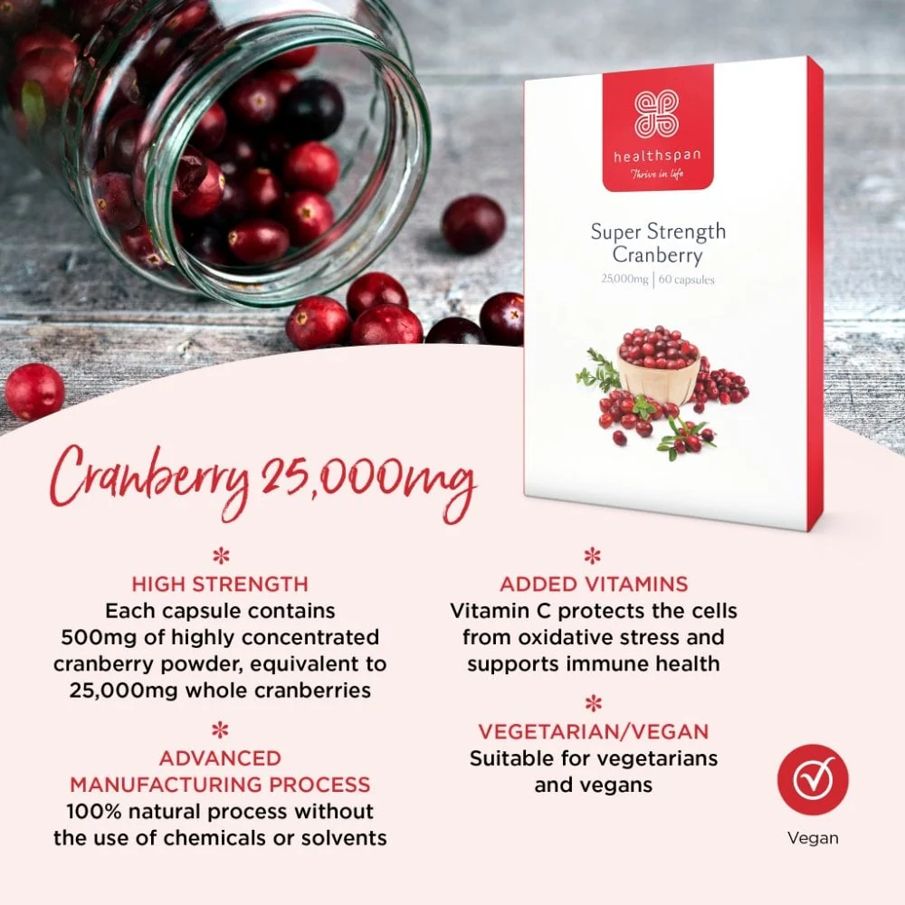 Healthspan Super Strength Cranberry 25,000mg 60 Capsules - Image 2