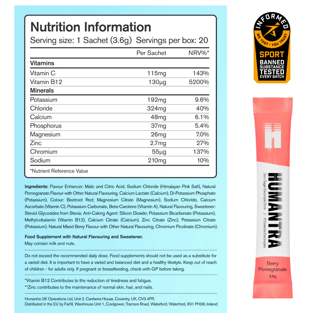 Humantra Berry Pomegranate Electrolyte Powder Hydrating Supplement x20 - Image 3