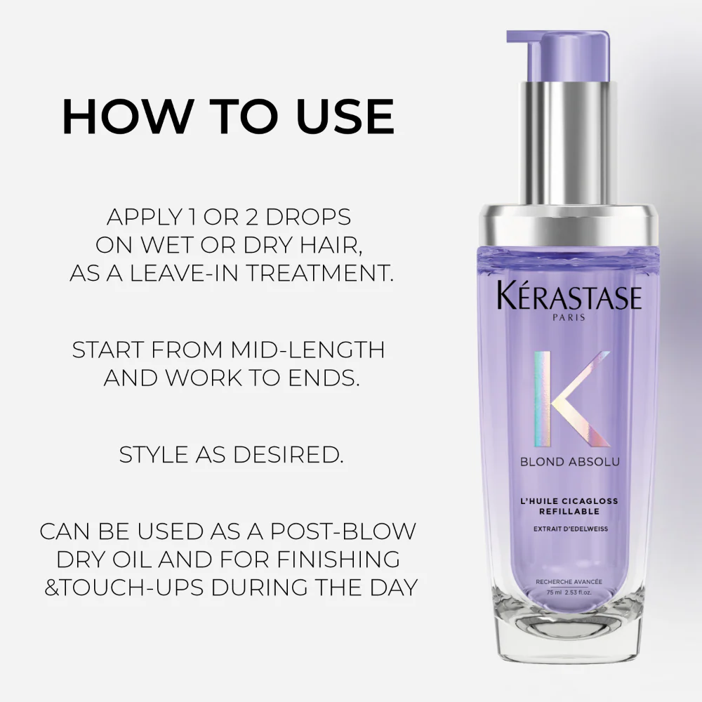 Kérastase Blond Absolu L'Huile Cicagloss Hydrating Hair Oil Refillable Bottle 75ml - Image 4