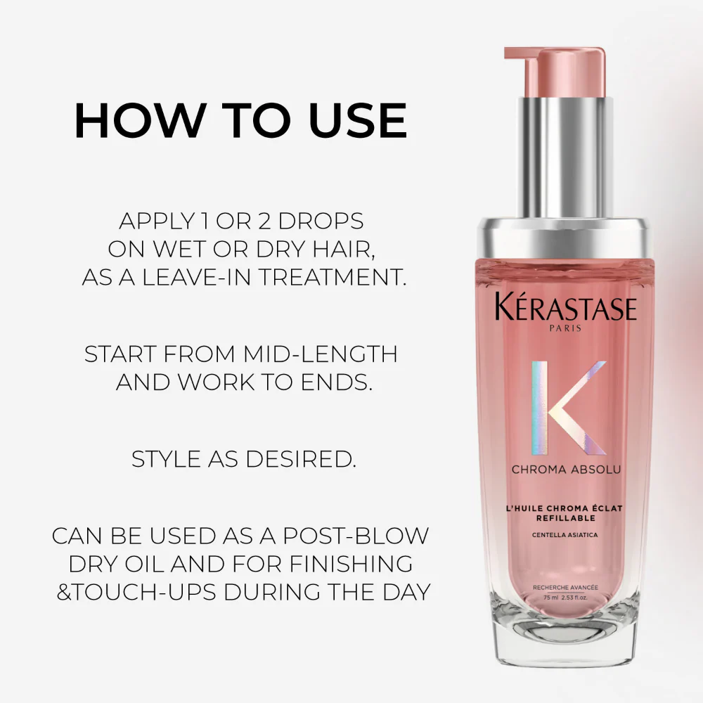Kérastase Chroma Absolu L'Huile Chroma Eclat Radiance Sublimating Hair Oil Refillable Bottle 75ml - Image 4