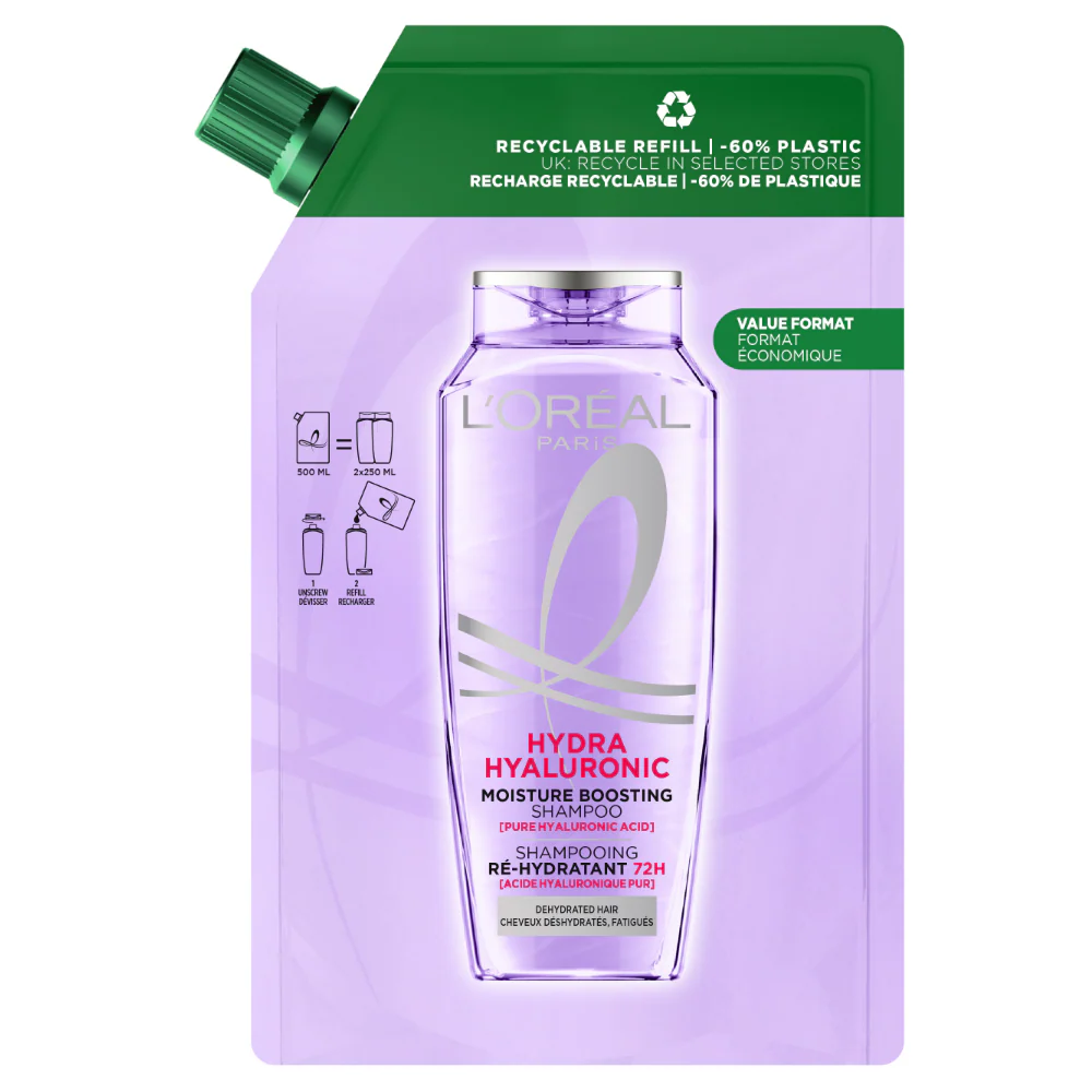 L'Oreal Paris Elvive Hydra Hyaluronic Moisture Boosting Shampoo Refill 500ml