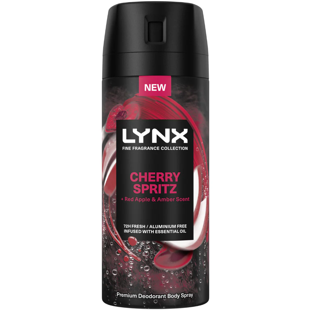 Lynx Fine Fragrance 72h Cherry Spritz Red Apple & Amber Premium Deodorant Body Spray 150ml