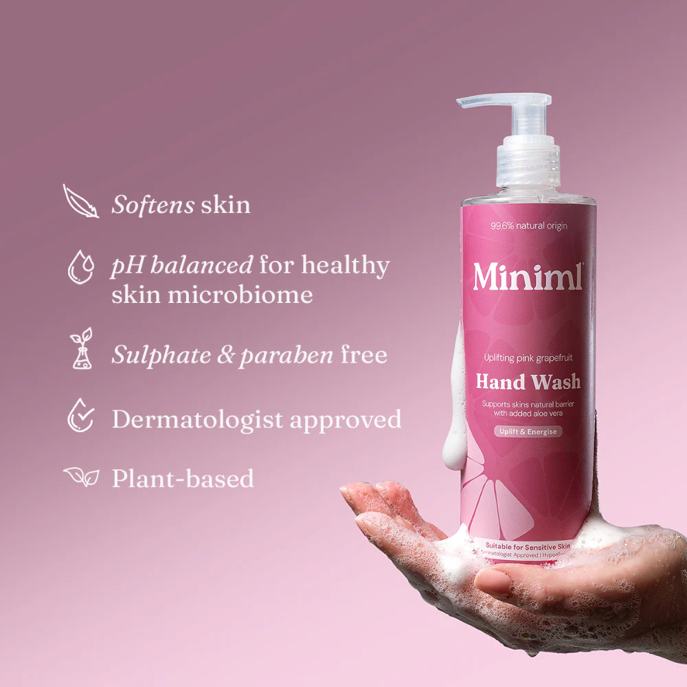 Miniml Eco-Friendly Hand Wash Pink Grapefruit & Aloe Vera 500ml Plastic Pump - Image 3