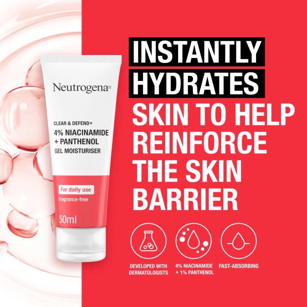 Neutrogena Clear & Defend+ 4% Niacinamide & Panthenol Gel Moisturiser 50ml - Image 2