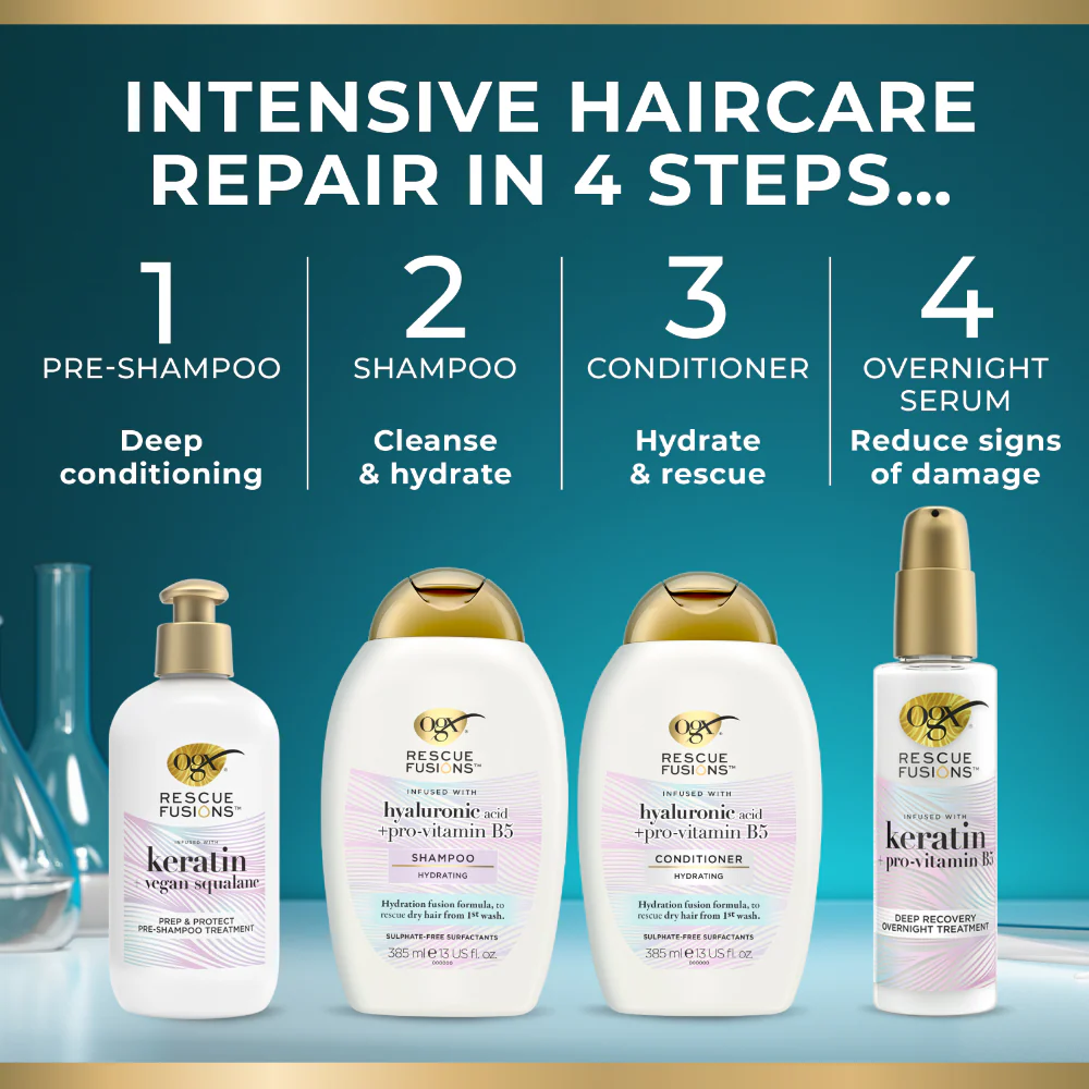 OGX Rescue Fusions Hyaluronic Acid & Pro-Vitamin B5 Hydrating Conditioner 385ml - Image 4