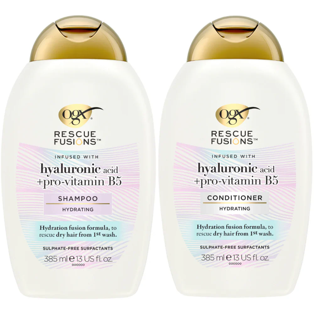 OGX Rescue Fusions Hyaluronic Acid & Pro-Vitamin B5 Hydrating Shampoo & Conditioner Twin 2 x 385ml
