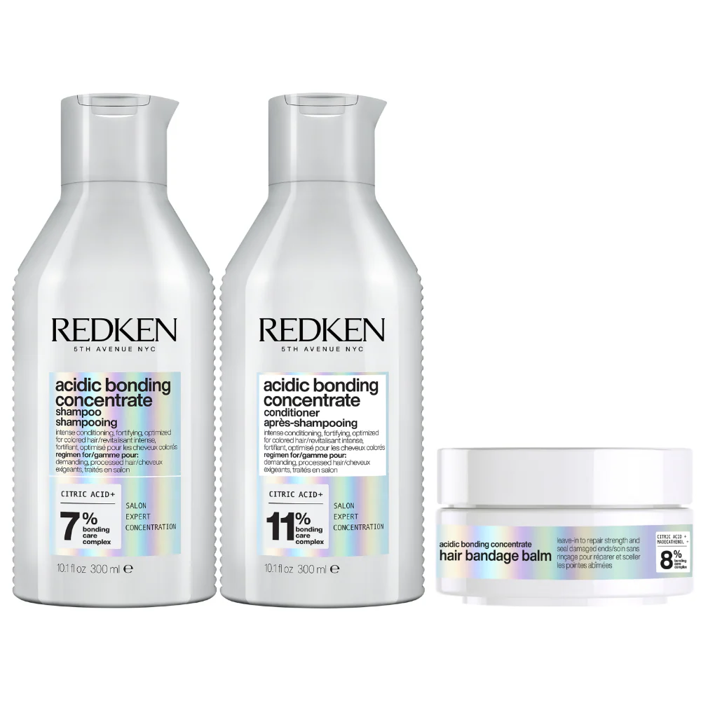 Redken Acidic Bonding Concentrate Shampoo 300ml, Conditioner 300ml & Bandage Balm 75ml Trio