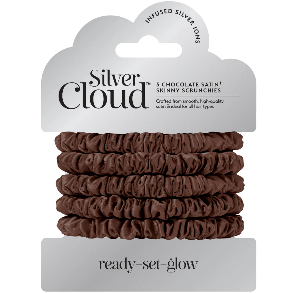 Silver Cloud Skinny Satin Scrunchies Chocolate Pack of 5