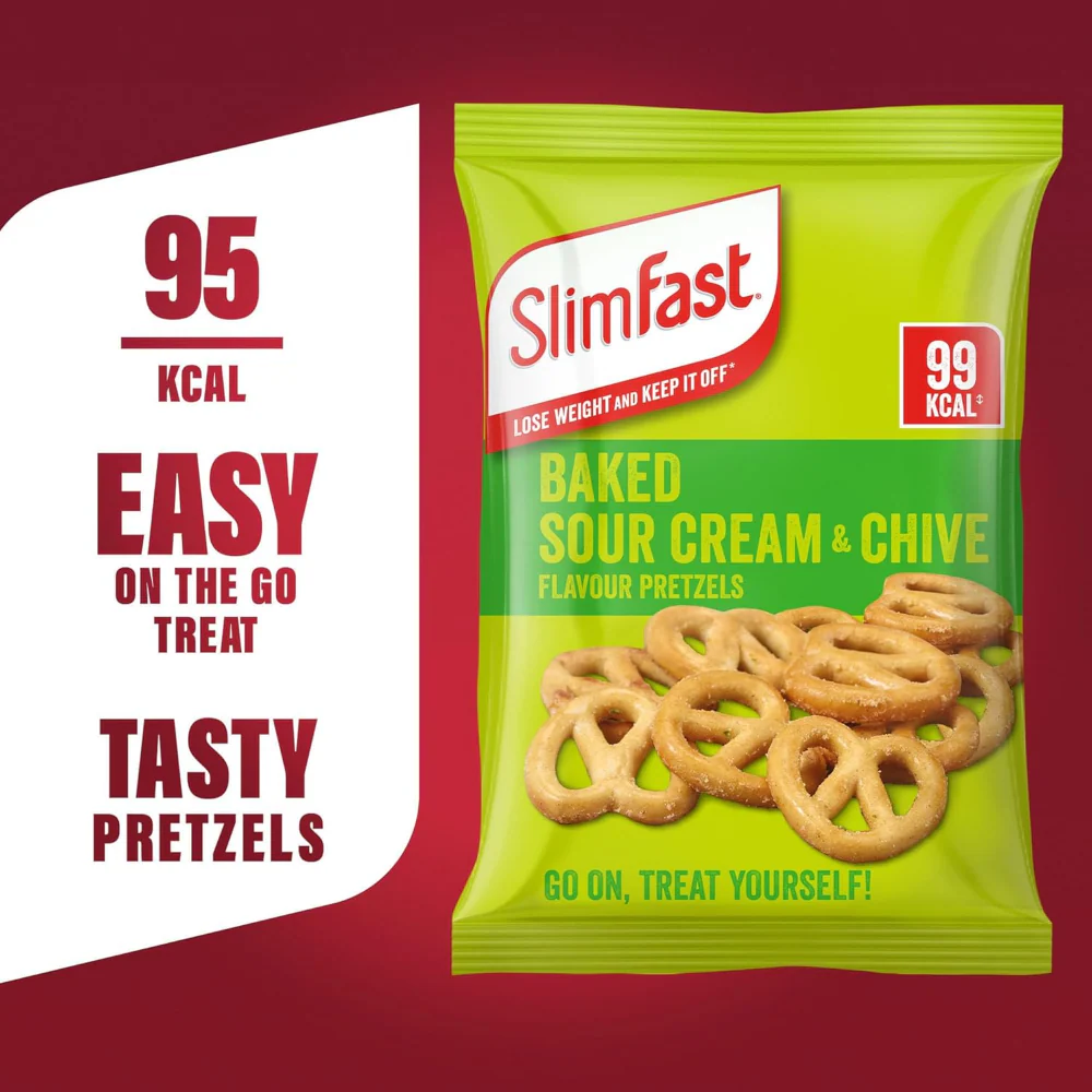 SlimFast Baked Sour Cream & Chive Flavour Pretzels Multipack 24 x 23g - Image 2