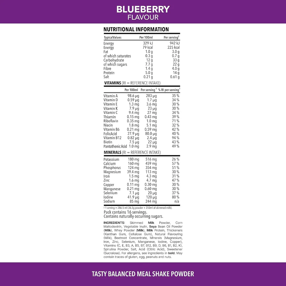 SlimFast Tasty Balanced Meal Powder Blueberry Tub 16 Servings 584g - Image 7