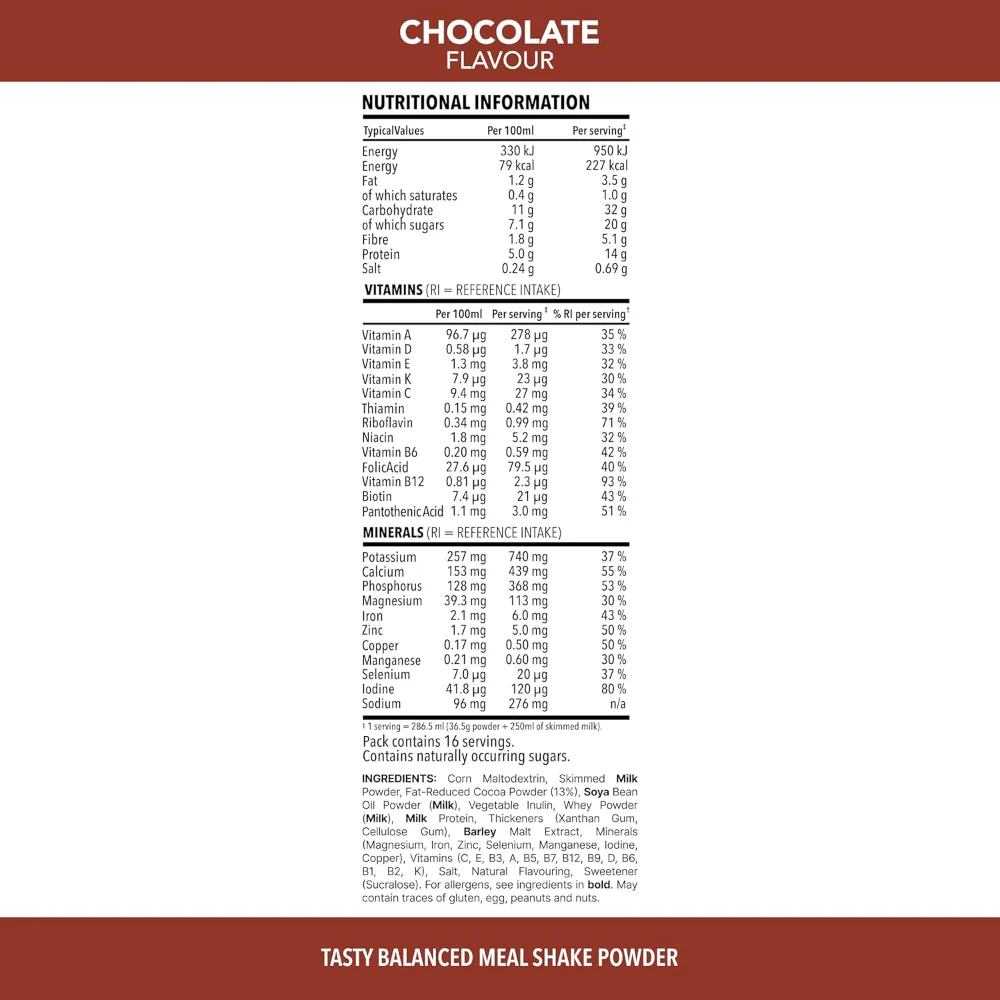 SlimFast Tasty Balanced Meal Powder Chocolate Tub 16 Servings 600g - Image 7