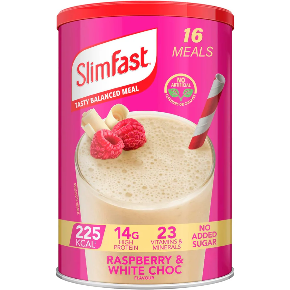 SlimFast Tasty Balanced Meal Powder Raspberry & White Chocolate Tub 16 Servings 584g