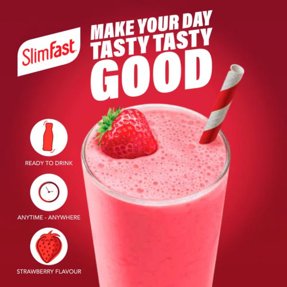 SlimFast Tasty Balanced Meal Strawberry Protein Shake Multipack 4 x 325ml - Image 5