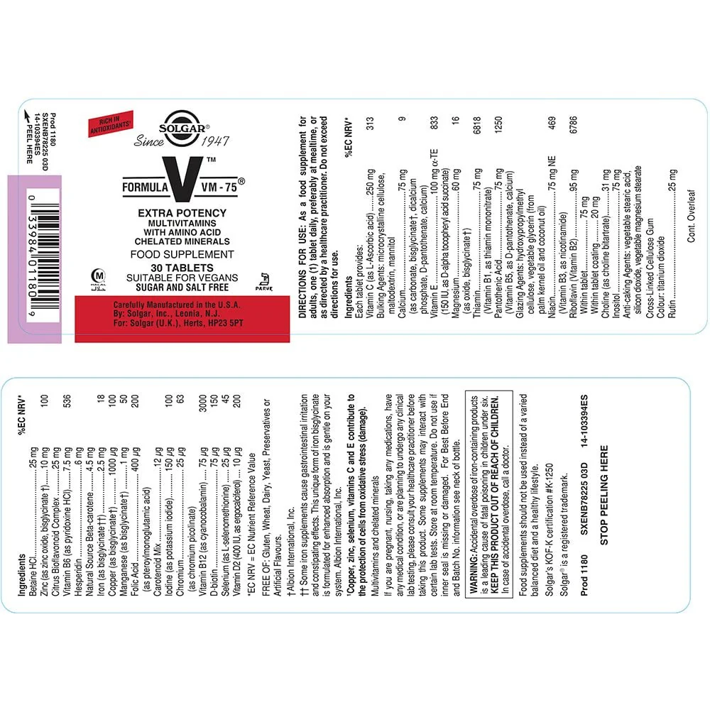 Solgar Formula VM-75 30 Tablets - Image 2
