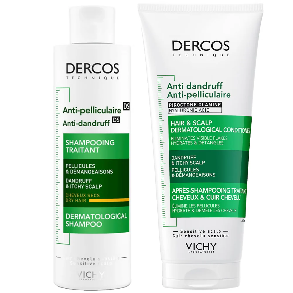 Vichy Dercos Anti-Dandruff DS Dermatological Shampoo For Dry Hair 200ml & Hair & Scalp Dermatological Conditioner 200ml Twin