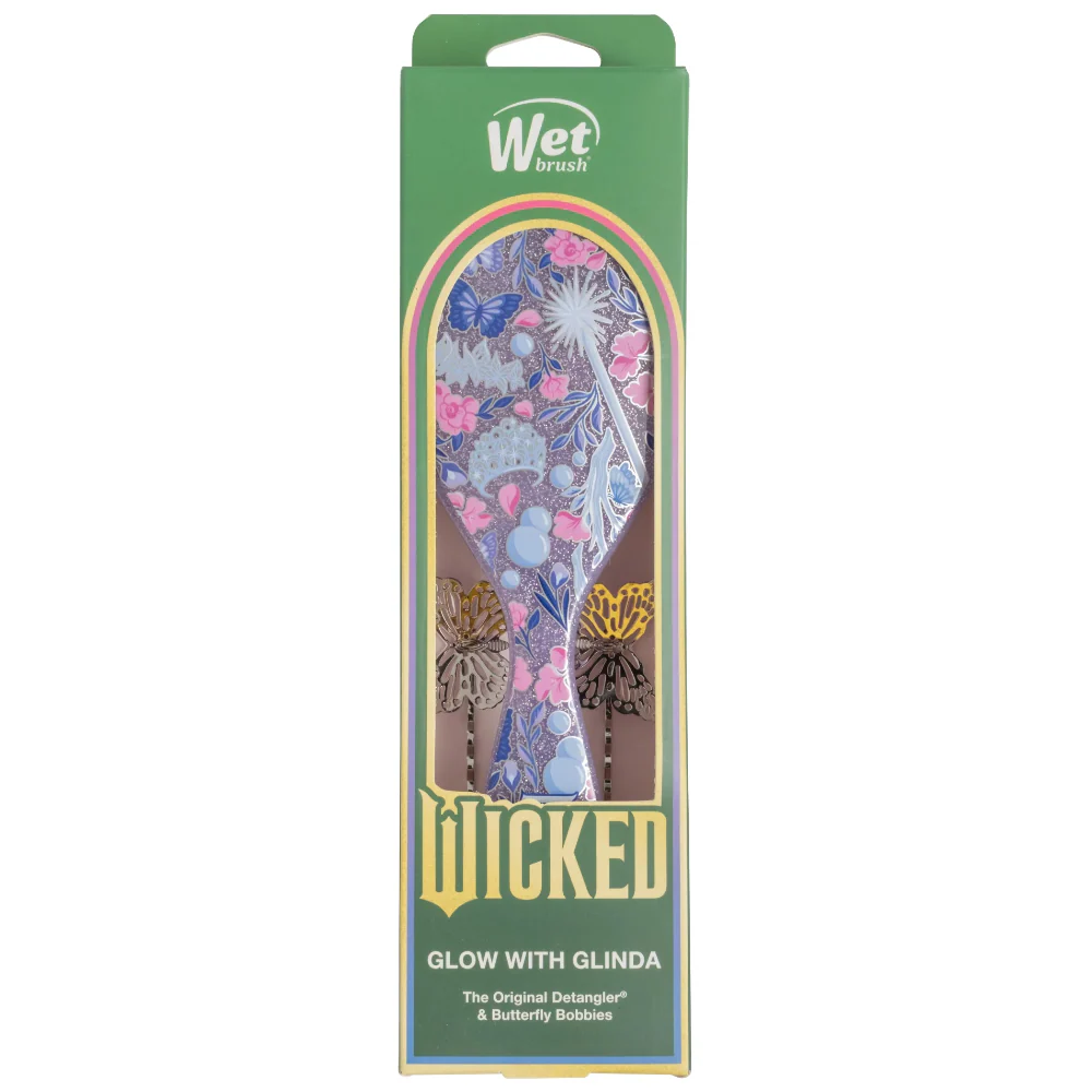 Wet Brush X Wicked Original Pro Detangler Brush Glow With Glinda with Butterfly Bobbies