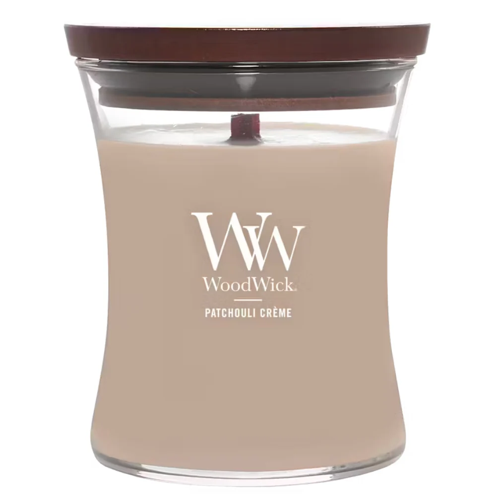WoodWick Patchouli Creme Medium Hourglass Jar Candle